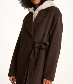 Lange oversized bruine wollen jas