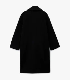 Lange Zwarte Mantel Met Knoopsluiting en Zakdetails