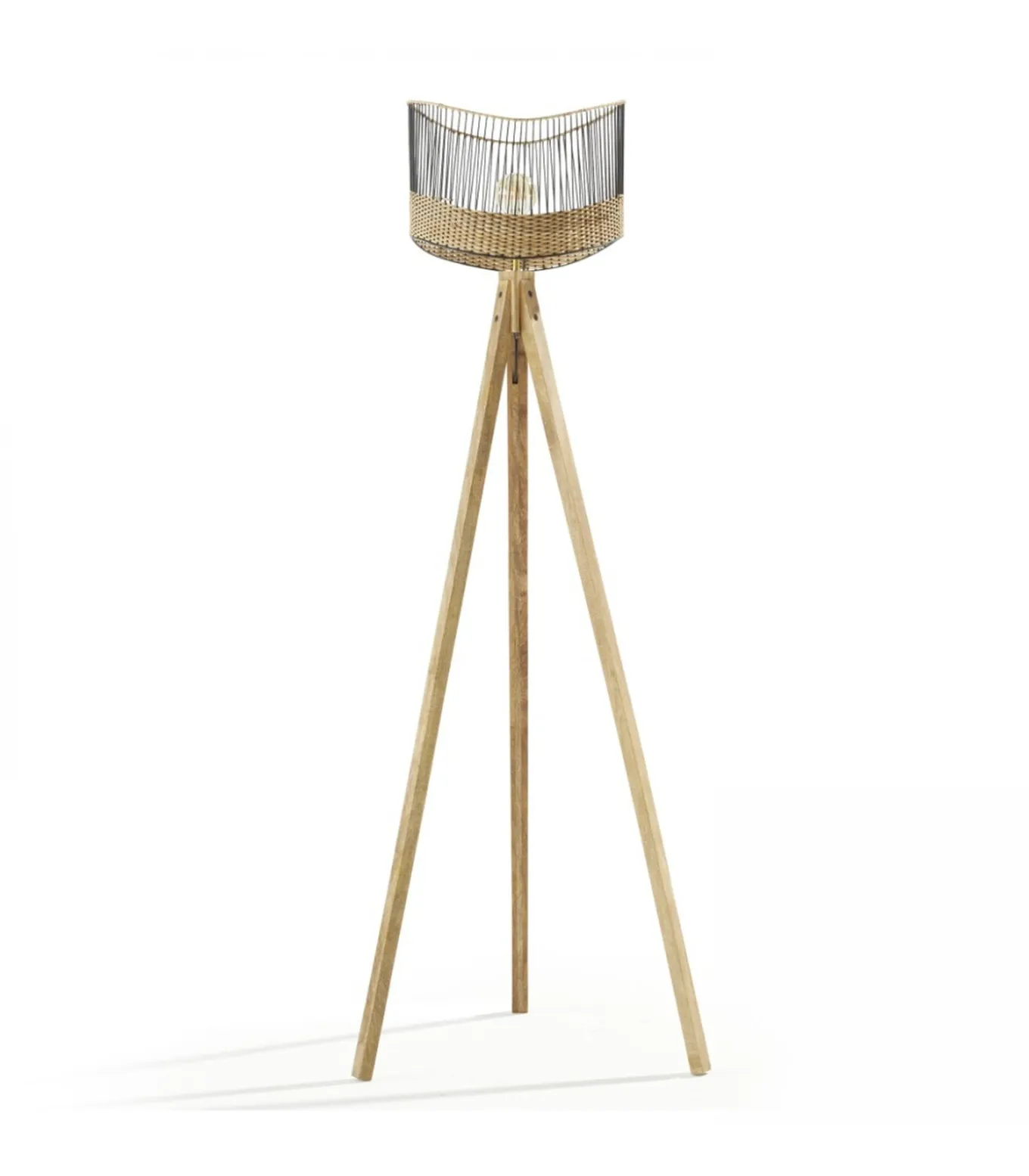 Lantaarnpaal van massief mangohout en rotan