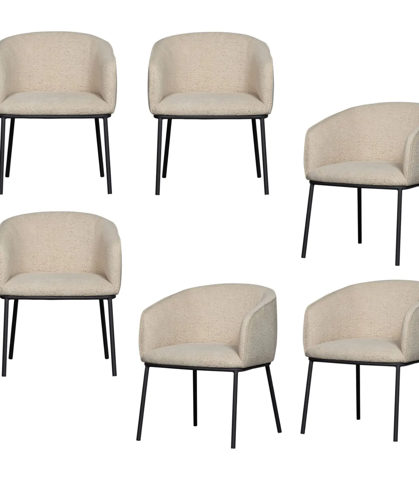 Leon Eetkamerstoelen - Bouclé - Naturel - Set van 6