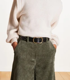 Leren broekriem met zwart studs