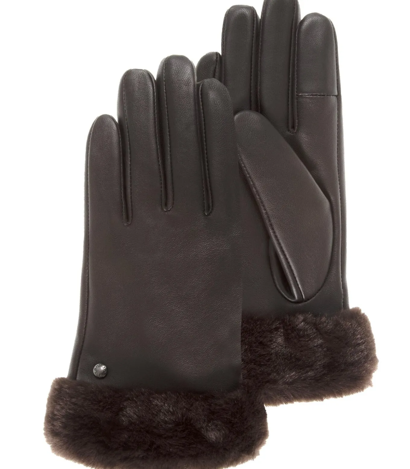 Leren dameshandschoenen met bontrand Bruin