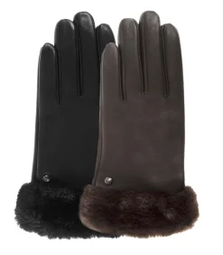 Leren dameshandschoenen met bontrand Bruin