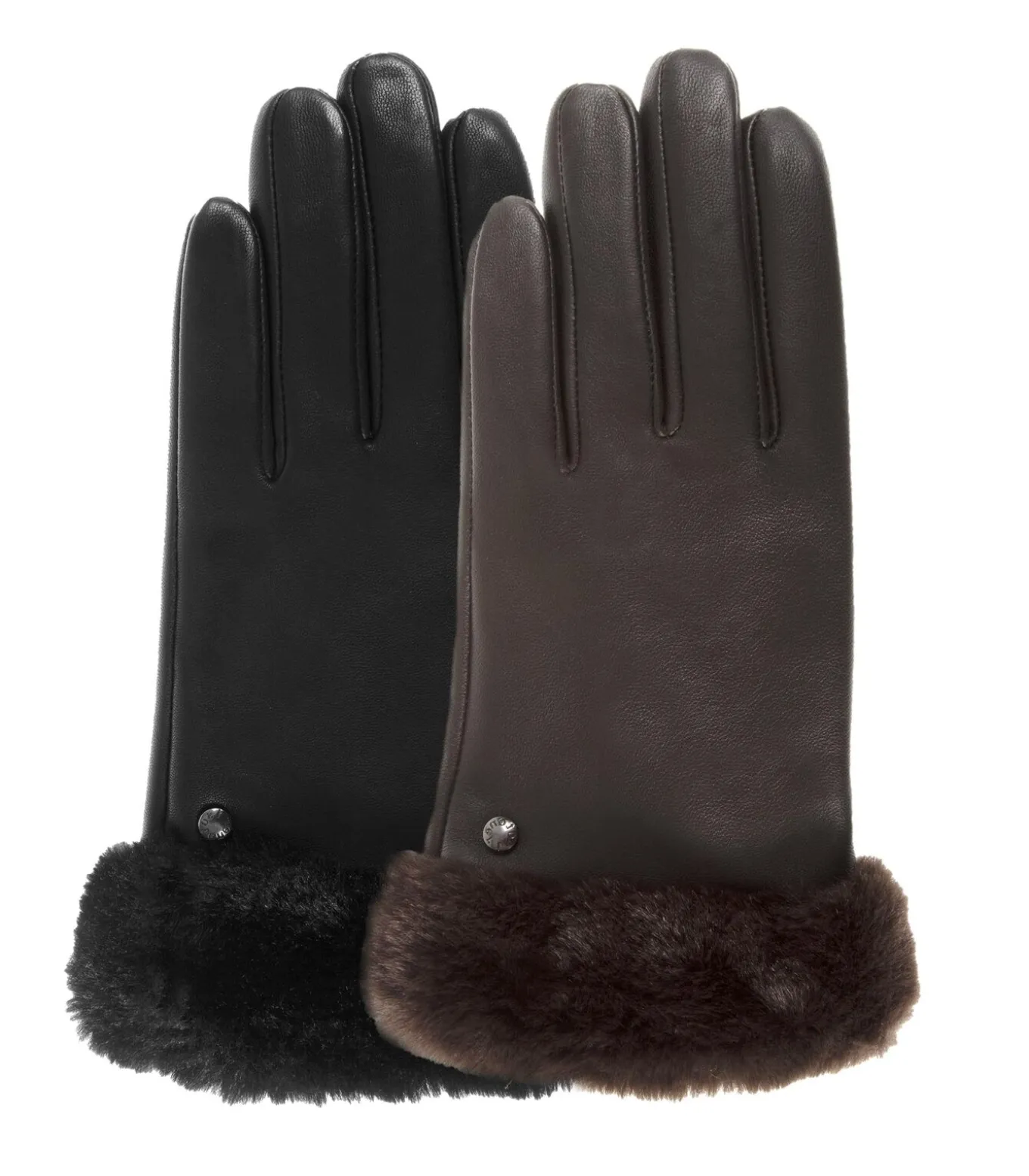 Leren dameshandschoenen met bontrand Bruin