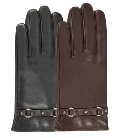 Leren tactiele dameshandschoenen bruine ringen