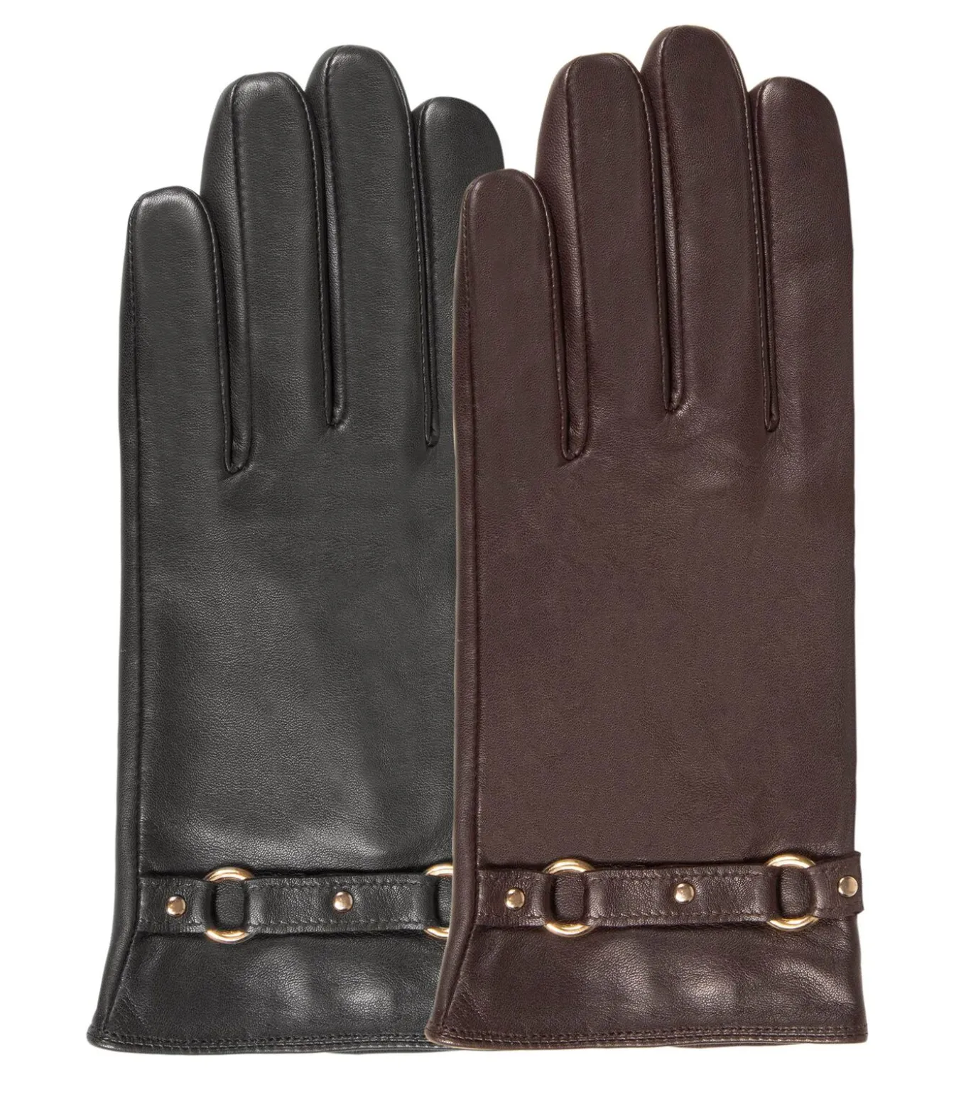 Leren tactiele dameshandschoenen bruine ringen