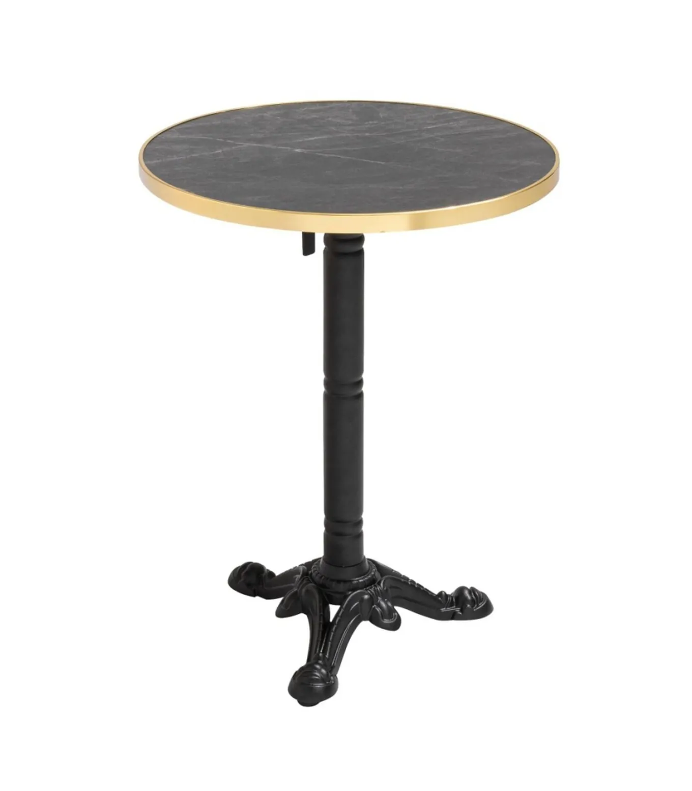 Liggende zwartmarmeren terrastafel van 60 cm en 2 groene stoelen