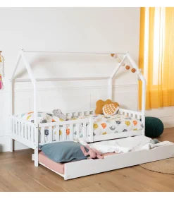 Lit cabane gigogne pour enfant 190x90cm blanc MARCEAU