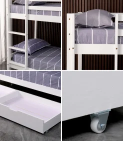 Lits superposés pour enfants 190x90cm blanc avec tiroirs AMBRE