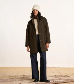 Losvallende 3/4 jas in bruin boiled wool