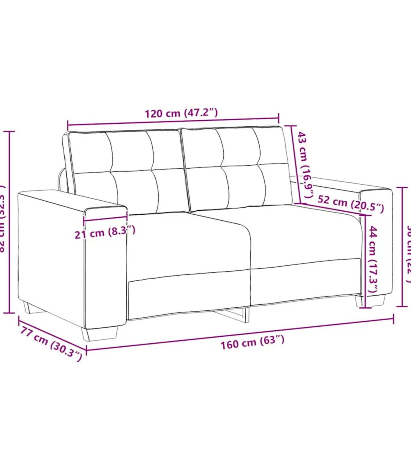 Loveseat bank 120 cm fluweel lichtgrijs