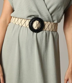 LYSADE - Tweekleurige gevlochten riem met geometrische patronen en decoratieve gesp