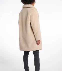 Mantel van imitatiebont met enkele borst en afneembare kraag Licht haver 36