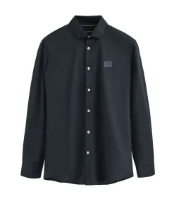 Marineblauw hemd met slim fit, Italiaanse kraag en Polo Club-logo