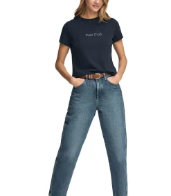 Marineblauw T-shirt met korte mouwen en glinsterend Polo Club-detail