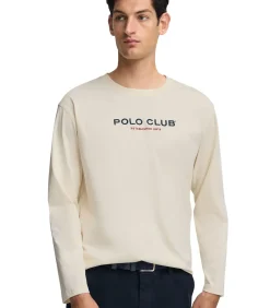 Marineblauw T-shirt met lange mouwen en Polo Club-opdruk Established 2012