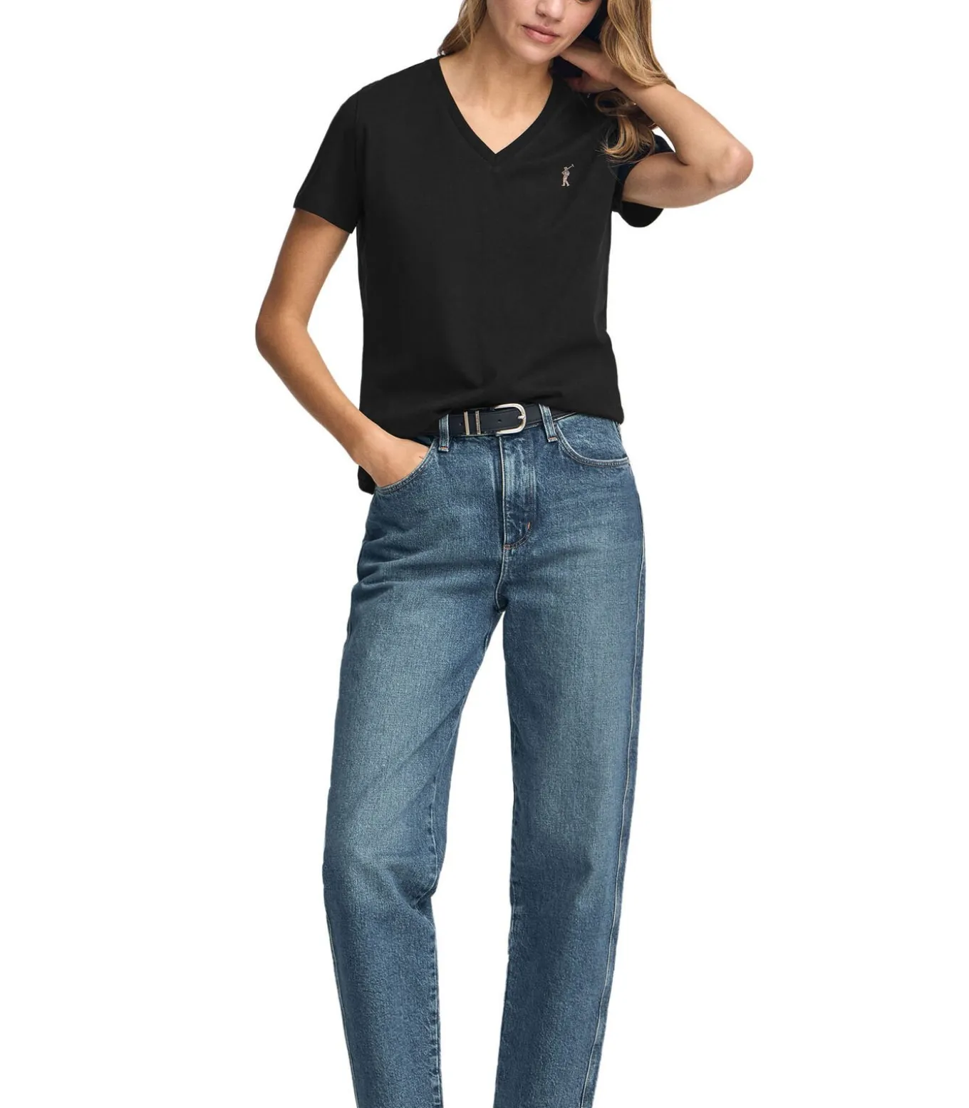 Marineblauw T-shirt met V-hals en Rigby Go Gold-logo