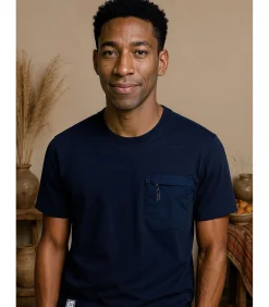 Marineblauw T-shirt voor heren met borstzakje