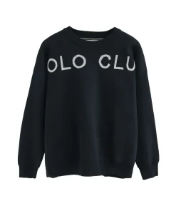 Marineblauwe gebreide trui met Polo Club-logo in contrasterende kleur