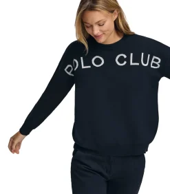 Marineblauwe gebreide trui met Polo Club-logo in contrasterende kleur