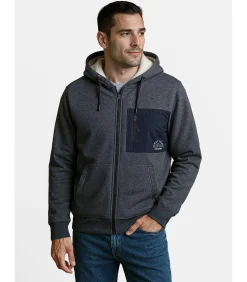 Marineblauwe herentrui met capuchon en rits