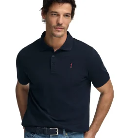 Marineblauwe polo van piqué-katoen met geborduurd Rigby Go-logo