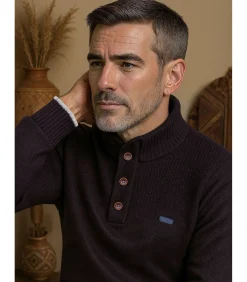 Marineblauwe trui met knoopjeskraag voor heren