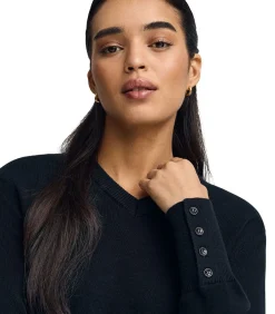 Marineblauwe trui van wolmix met knopen op de mouwboorden en parelmoeren Polo Club-knoop