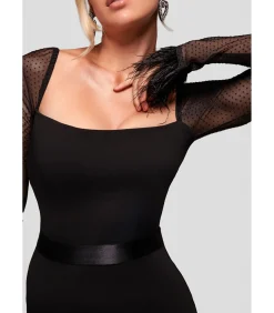 Maxi-jurk “Dobby Mesh Feather Sleeve Evening Maxi Dress”