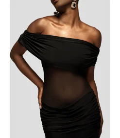 Maxi-jurk “Gathered Off The Shoulder Mesh Waist Panel Maxi Dress”