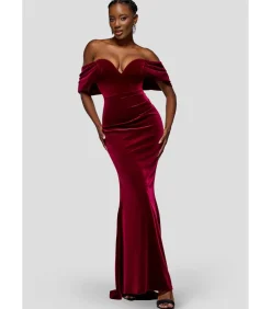Maxi-jurk “Off The Shoulder Deep Plunge Velvet Maxi Dress”