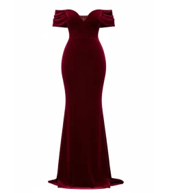 Maxi-jurk “Off The Shoulder Deep Plunge Velvet Maxi Dress”