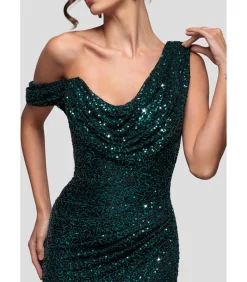 Maxi-jurk “Sequin Cowl One Shoulder Maxi Dress”