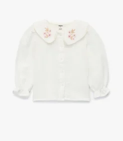 Meisjesblouse Lange Mouwen Bloemenkraag Katoen