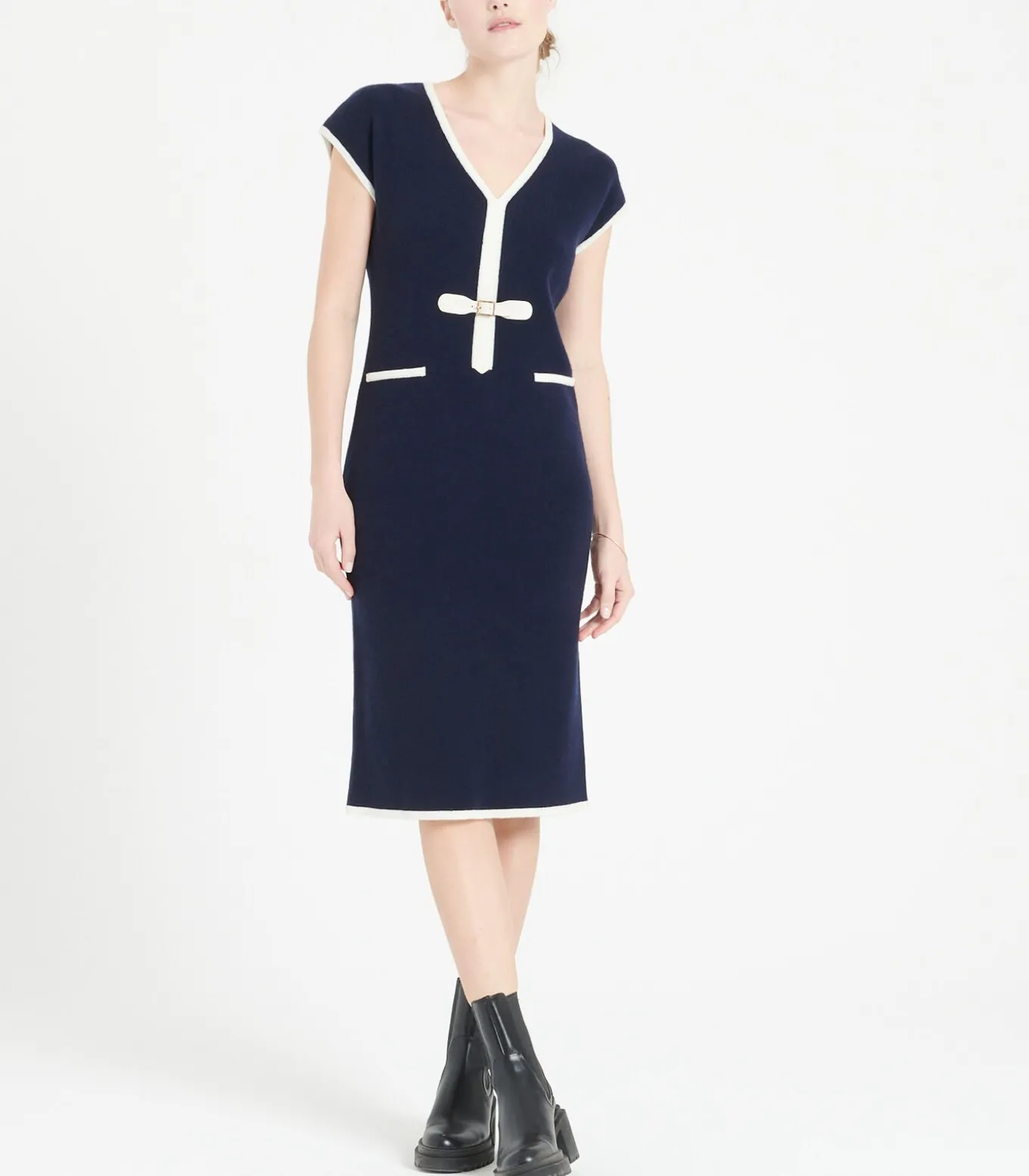 MIA 2 midi-jurk met V-hals - 100% kasjmier