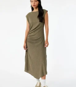 Midi-jurk Asymmetrisch Mouwloos Plissé Groen