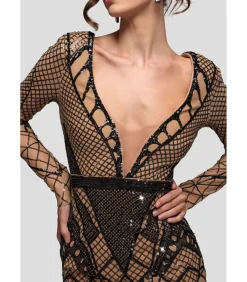 Midi-jurk “Geometric Sequin Plunge Midi”