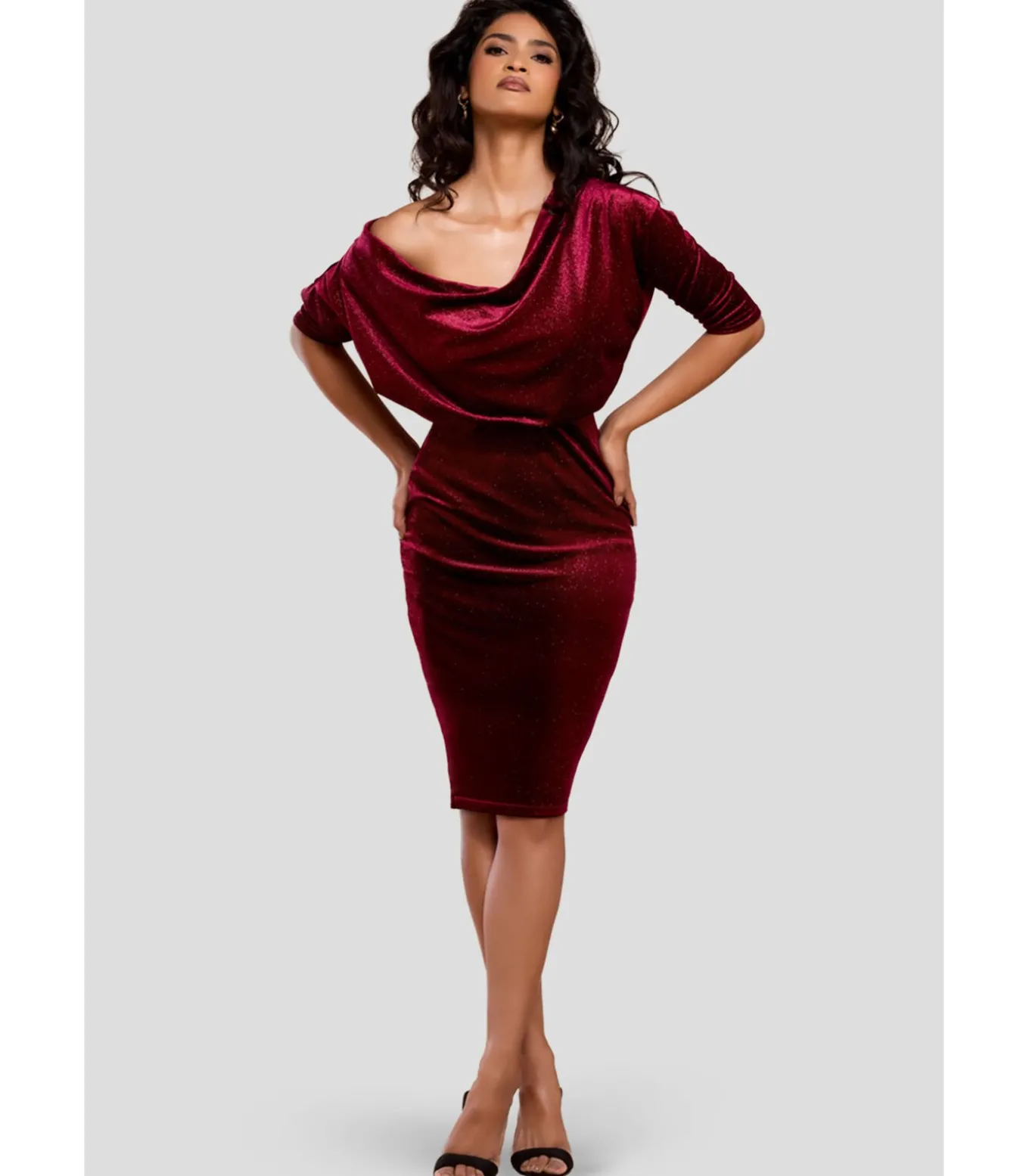Midi-jurk “Glitter Velvet Cowl Neck Sheath Midi Dress”