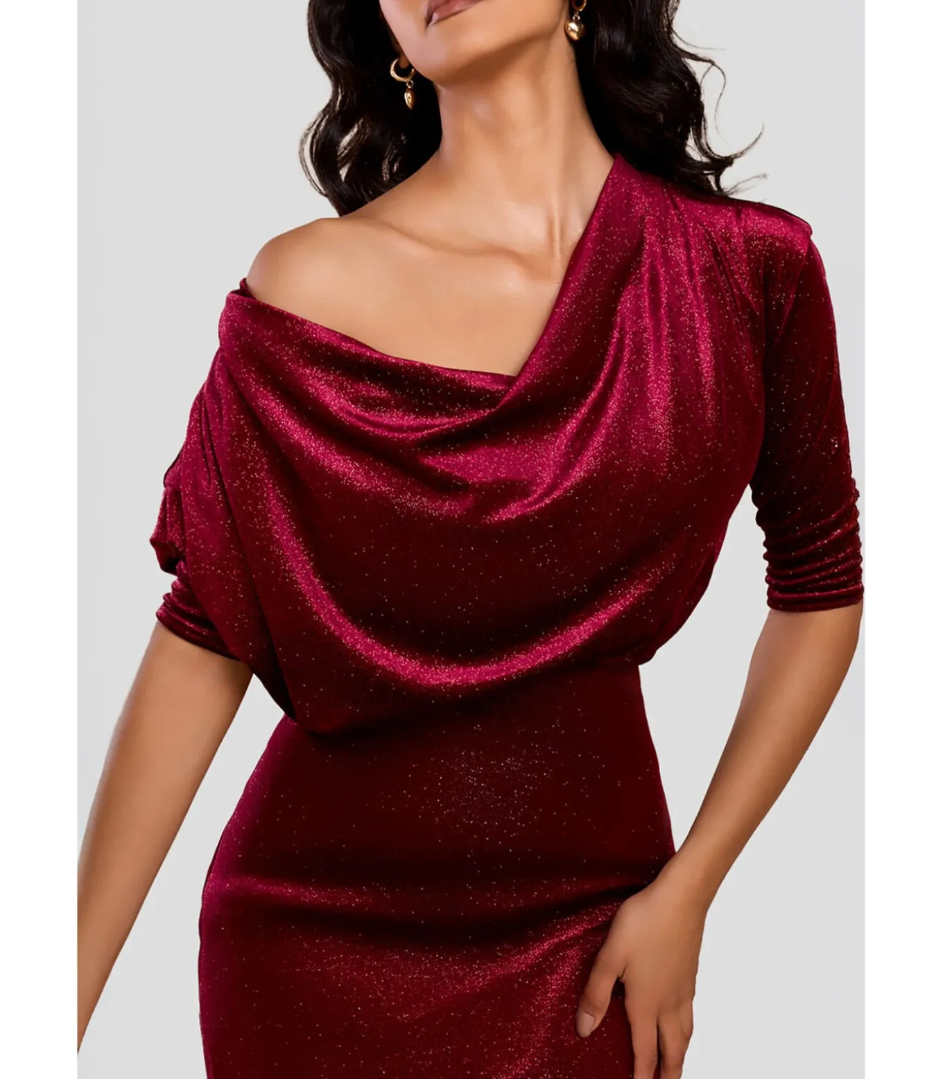 Midi-jurk “Glitter Velvet Cowl Neck Sheath Midi Dress”