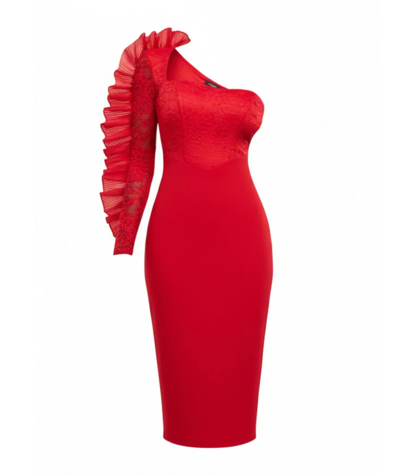 Midi-jurk “One Shoulder Organza Fan Detail Lace Bodice Midi Dress”