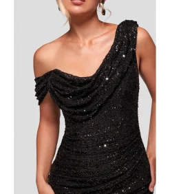 Midi-jurk “Sequin Cowl One Shoulder Midi Dress”