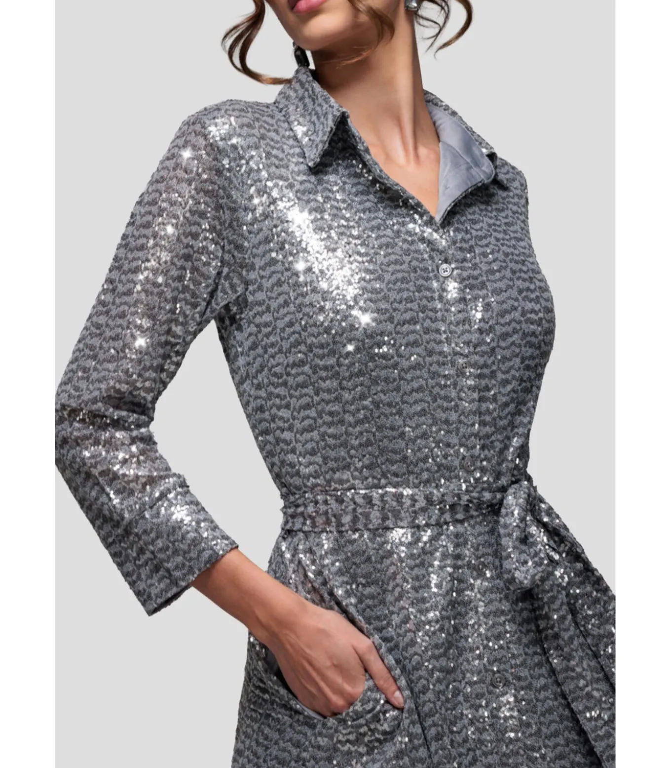 Midi-jurk “Sequin Skater Shirt Dress”