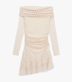 Mini-jurk Met Lange Mouwen Polkadot Off-shoulder