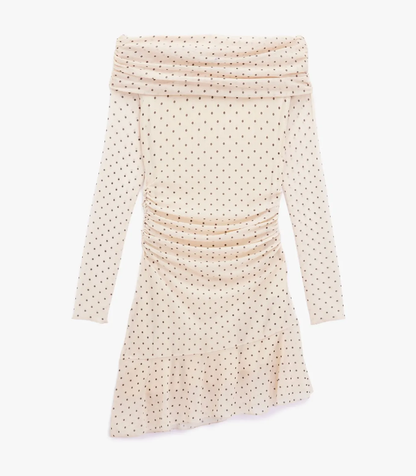 Mini-jurk Met Lange Mouwen Polkadot Off-shoulder