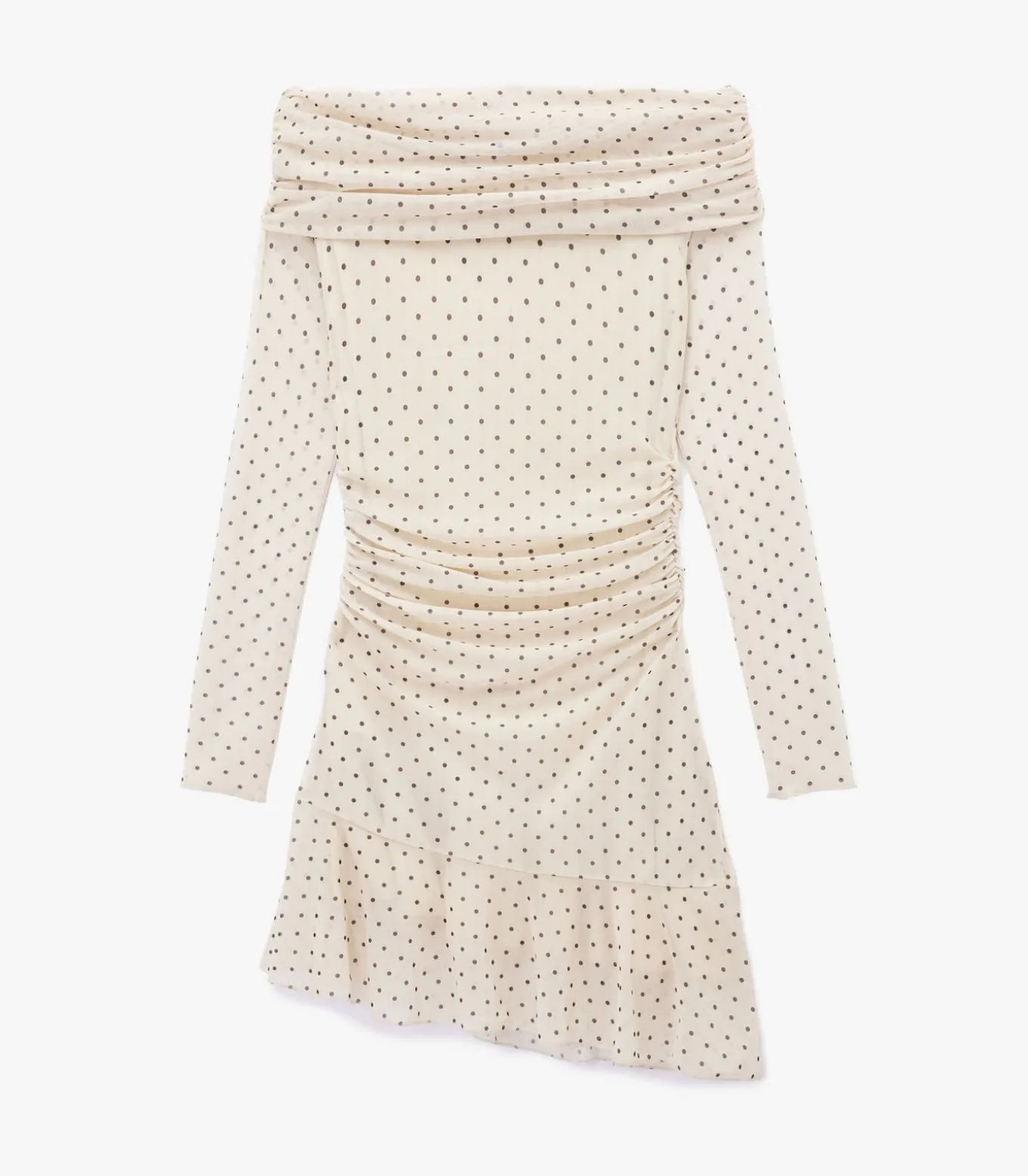 Mini-jurk Met Lange Mouwen Polkadot Off-shoulder