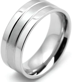 Minimalistische Heren Ring met Dubbele Streep - Staal