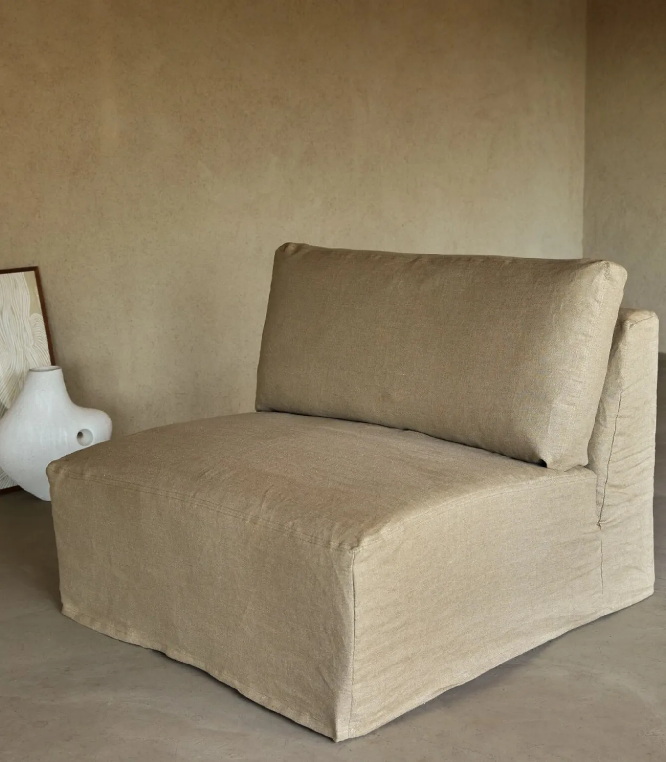 Modulaire loungestoel Nils in natuurlijk linnen, 1-zit