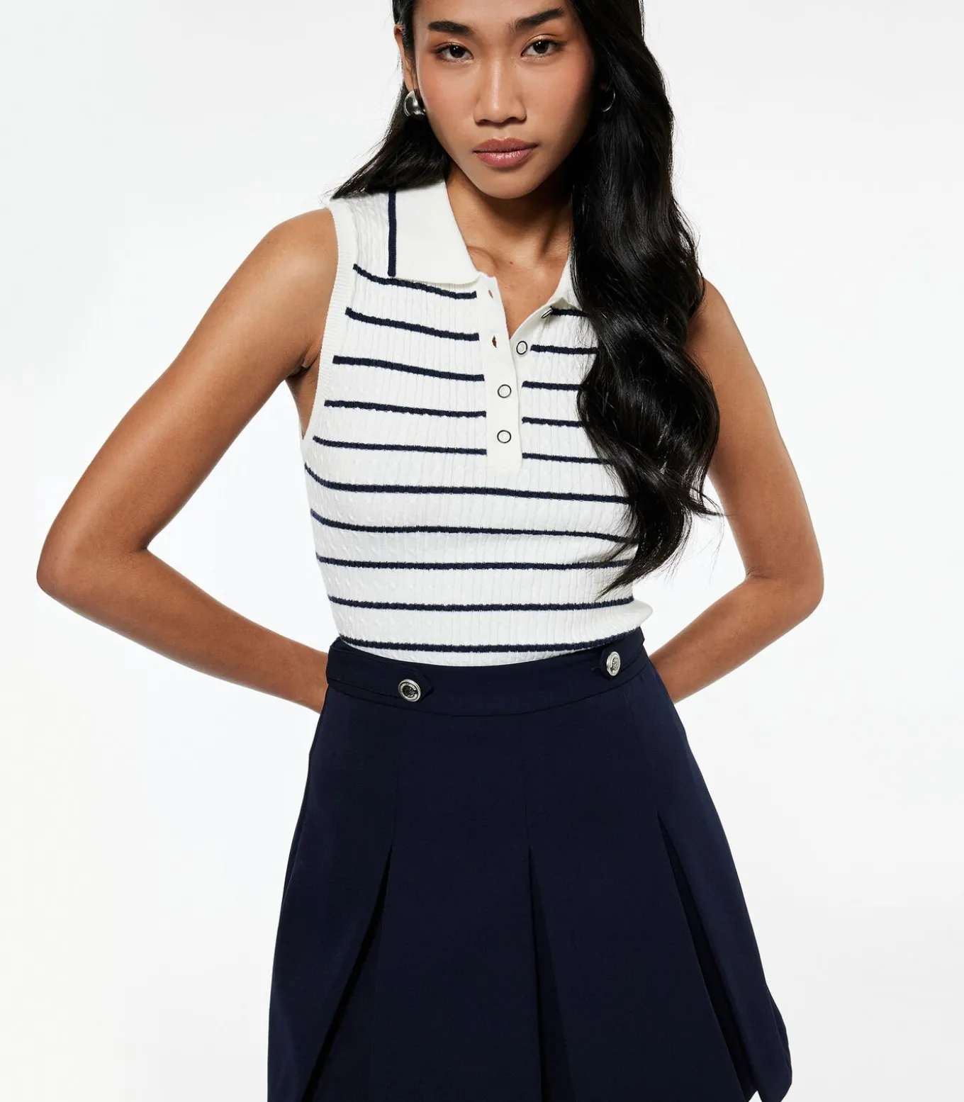 Mouwloze Polo Trui met Strepen en Knoopsluiting