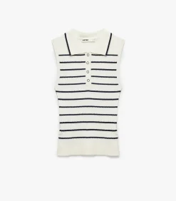 Mouwloze Polo Trui met Strepen en Knoopsluiting