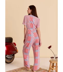 Multicolor jumpsuit met strik en korte mouwen